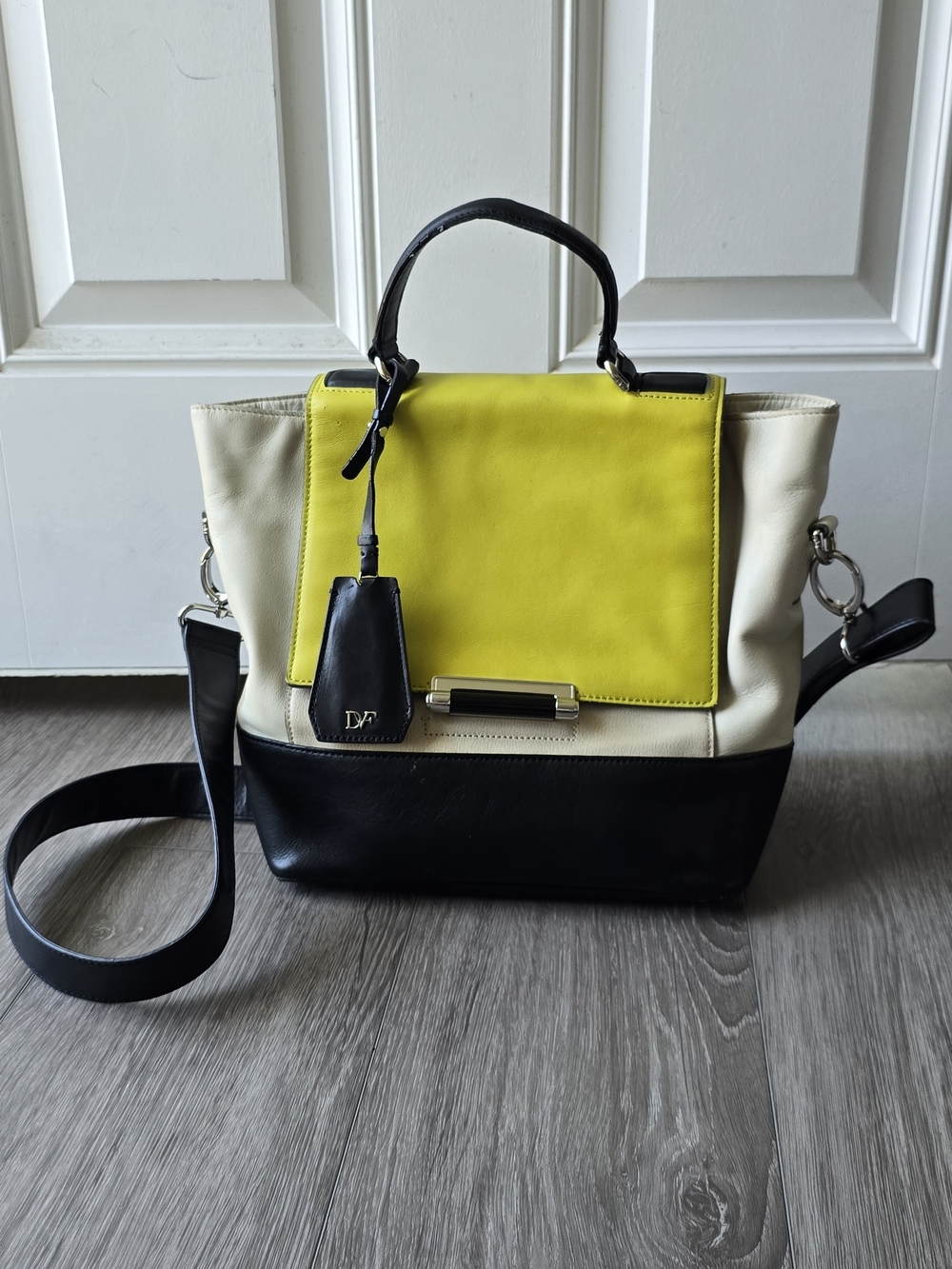Diane Von Furstenberg DVF Leather Colorblock Satchel Crossbody Neon Bag